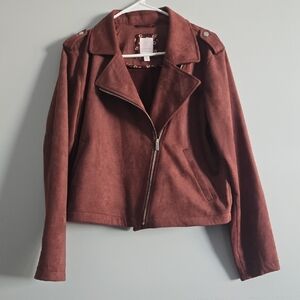 LC Lauren Conrad Women's Mauve / Maroon Faux Leather Suede Moto Jacket, Large